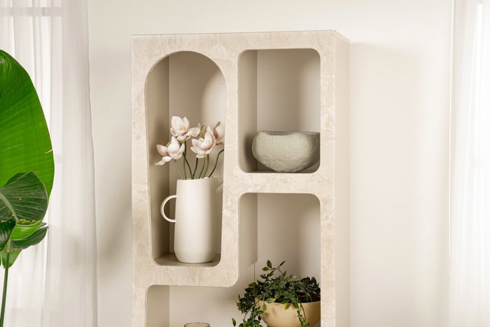 Hanah Home Estantería Estilo Mármol Travertino y Arenisca - 60x150x32 cm, Moderna, Melamina y MDF